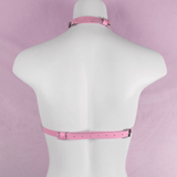 BDSM PU Leather Chest Harness in Blue and Pink Colors / Female Fetish Bondage with O-Ring - EVE's SECRETS