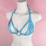 BDSM PU Leather Chest Harness in Blue and Pink Colors / Female Fetish Bondage with O-Ring - EVE's SECRETS