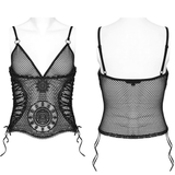 Black Camisole with Lace and Mesh Embroidered Sunflowers