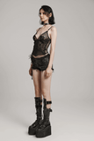 Black Camisole with Lace and Mesh Embroidered Sunflowers