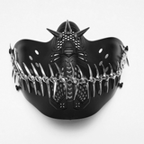 Black Cyberpunk Jaw Mask with Chain Fang and Spikes