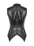 Black Faux Leather Lace-up Top With Buckles in Gothic Style