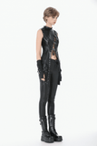 Black Faux Leather Lace-up Top With Buckles in Gothic Style