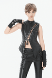 Black Faux Leather Lace-up Top With Buckles in Gothic Style