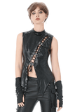 Black Faux Leather Lace-up Top With Buckles in Gothic Style