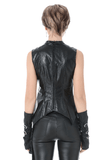 Black Faux Leather Lace-up Top With Buckles in Gothic Style