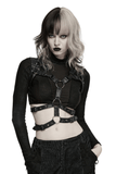 Black Faux Leather Punk Harness with Metal Accents