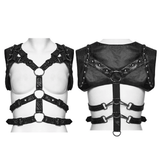 Black Faux Leather Punk Harness with Metal Accents