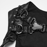Black Faux Leather Punk Harness with Metal Accents