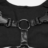 Black Faux Leather Punk Harness with Metal Accents