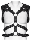 Black Faux Leather Punk Harness with Metal Accents