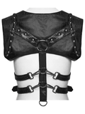 Black Faux Leather Punk Harness with Metal Accents