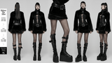 Black Goth Faux Fur Mini Skirt with Edgy Studded Belt