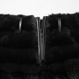 Black Goth Faux Fur Mini Skirt with Edgy Studded Belt