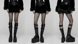 Black Goth Faux Fur Mini Skirt with Edgy Studded Belt
