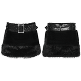 Black Goth Faux Fur Mini Skirt with Edgy Studded Belt