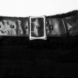 Black Goth Faux Fur Mini Skirt with Edgy Studded Belt