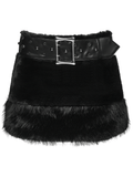 Black Goth Faux Fur Mini Skirt with Edgy Studded Belt
