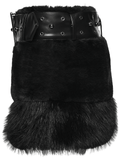 Black Goth Faux Fur Mini Skirt with Edgy Studded Belt