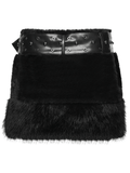 Black Goth Faux Fur Mini Skirt with Edgy Studded Belt