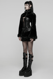 Black Goth Faux Fur Mini Skirt with Edgy Studded Belt