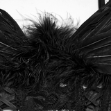 Black Gothic Angel Wing Crop Top with Feather Lace