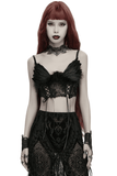 Black Gothic Angel Wing Crop Top with Feather Lace
