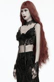 Black Gothic Angel Wing Crop Top with Feather Lace