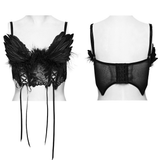 Black Gothic Angel Wing Crop Top with Feather Lace