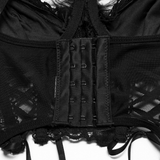 Black Gothic Angel Wing Crop Top with Feather Lace