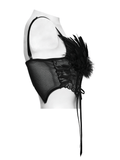 Black Gothic Angel Wing Crop Top with Feather Lace