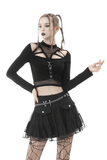 Black Gothic Crop Top with Mesh and Strap Accents