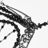 Black Gothic Cross Chain Headpiece with Tassel Face Veil