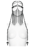 Black Gothic Cross Chain Headpiece with Tassel Face Veil