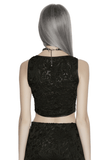 Black Gothic Distressed Brocade Hook Front Top