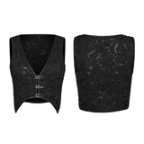 Black Gothic Distressed Brocade Hook Front Top