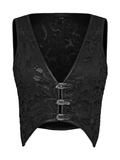 Black Gothic Distressed Brocade Hook Front Top