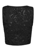 Black Gothic Distressed Brocade Hook Front Top