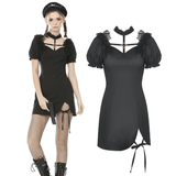 Black Gothic Dress featuring Lace and Ribbon Accents