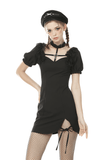 Black Gothic Dress featuring Lace and Ribbon Accents