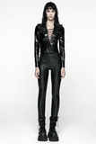 Black Gothic Faux Leather Lace-Up Long Sleeve Top