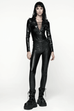 Black Gothic Faux Leather Lace-Up Long Sleeve Top