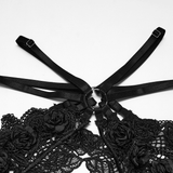 Black Gothic Floral Lace Body Harness with Chain Details
