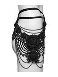 Black Gothic Floral Lace Body Harness with Chain Details