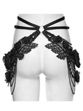 Black Gothic Floral Lace Body Harness with Chain Details
