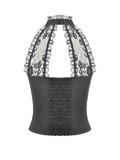 Black Gothic Lace Halter Top with Dark Rose Accent