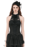 Black Gothic Lace Halter Top with Dark Rose Accent