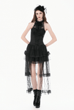 Black Gothic Lace Halter Top with Dark Rose Accent