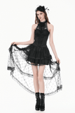 Black Gothic Lace Halter Top with Dark Rose Accent