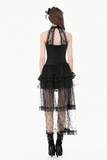 Black Gothic Lace Halter Top with Dark Rose Accent